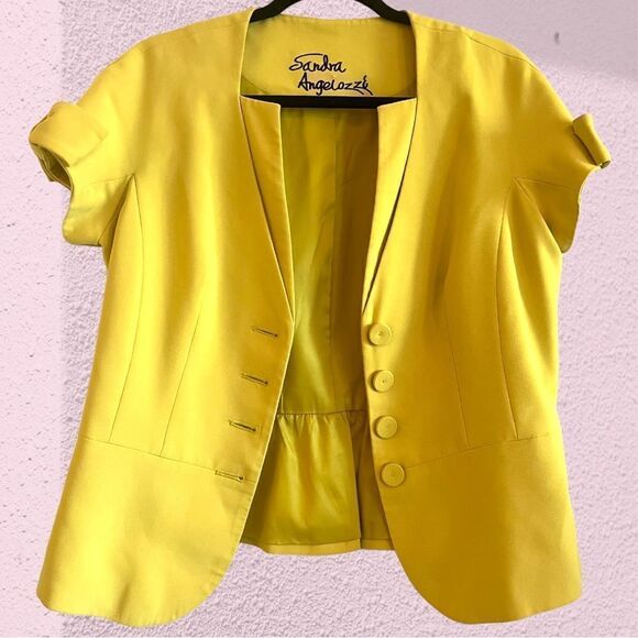 Sandra Angelozzi vintage chartreuse cap sleeve blazer jacket - Picture 4 of 11